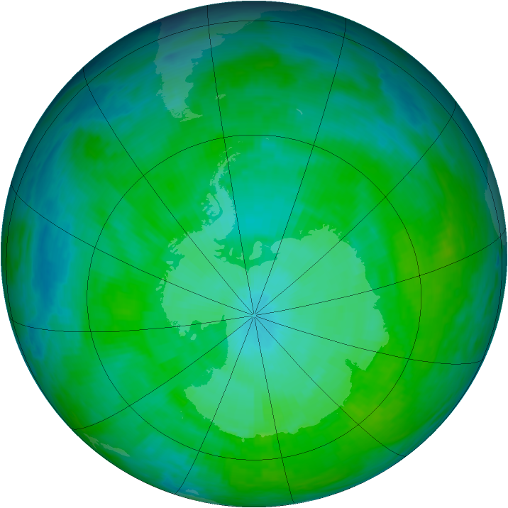 Antarctic ozone map for 20 December 1992